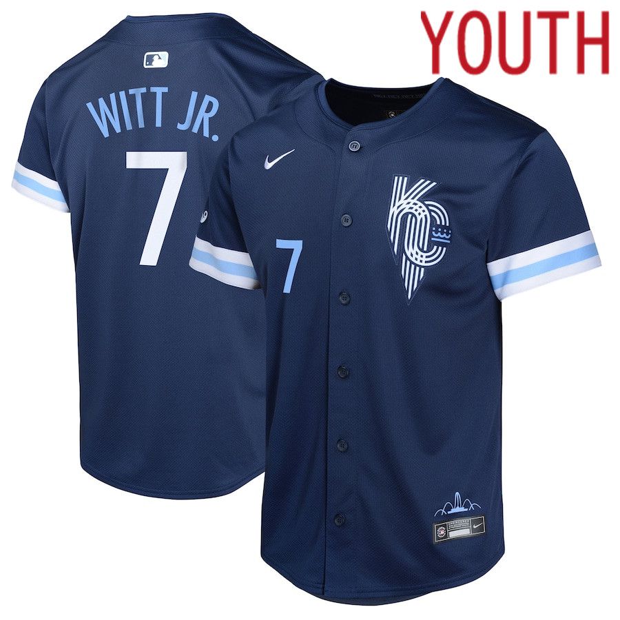 Youth Kansas City Royals 7 Bobby Witt Jr. Nike Navy City Connect Limited Player MLB Jersey